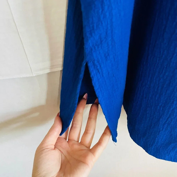 ALFANI Size Large Blouse - Blue Tunic Top Crinkle Lightweight - Picture 5 of 9